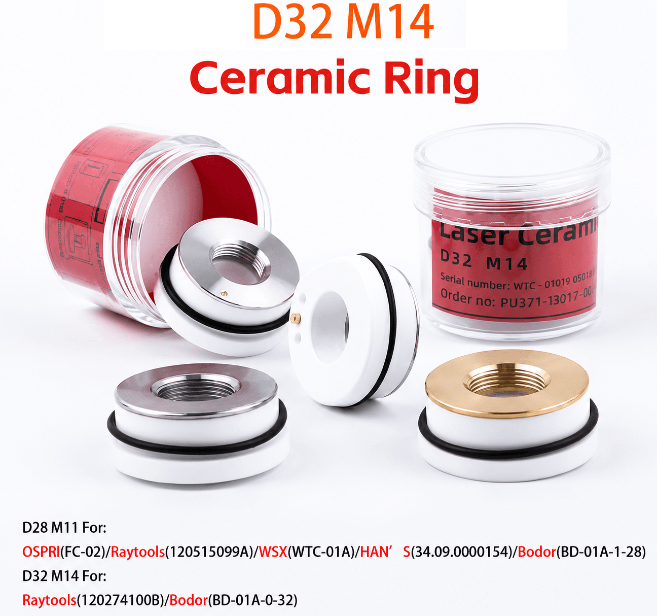 D32 Ceramic Ring Laser Cutting Head Ceramic Body M11 Nozzle Holder M14 Insulation Ring for Raytools Laser Machine