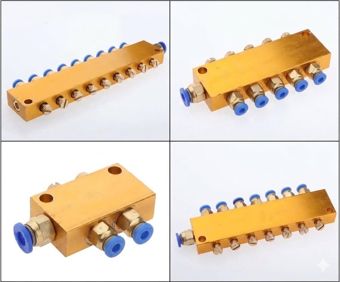 CNC Centralized Lubrication Distributor Block – 2 to 10 Way Oil Manifold with Flow Control Valves (4mm Push Fittings)