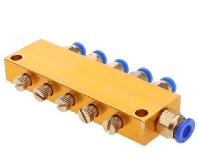 CNC Centralized Lubrication Distributor Block – 2 to 10 Way Oil Manifold with Flow Control Valves (4mm Push Fittings)