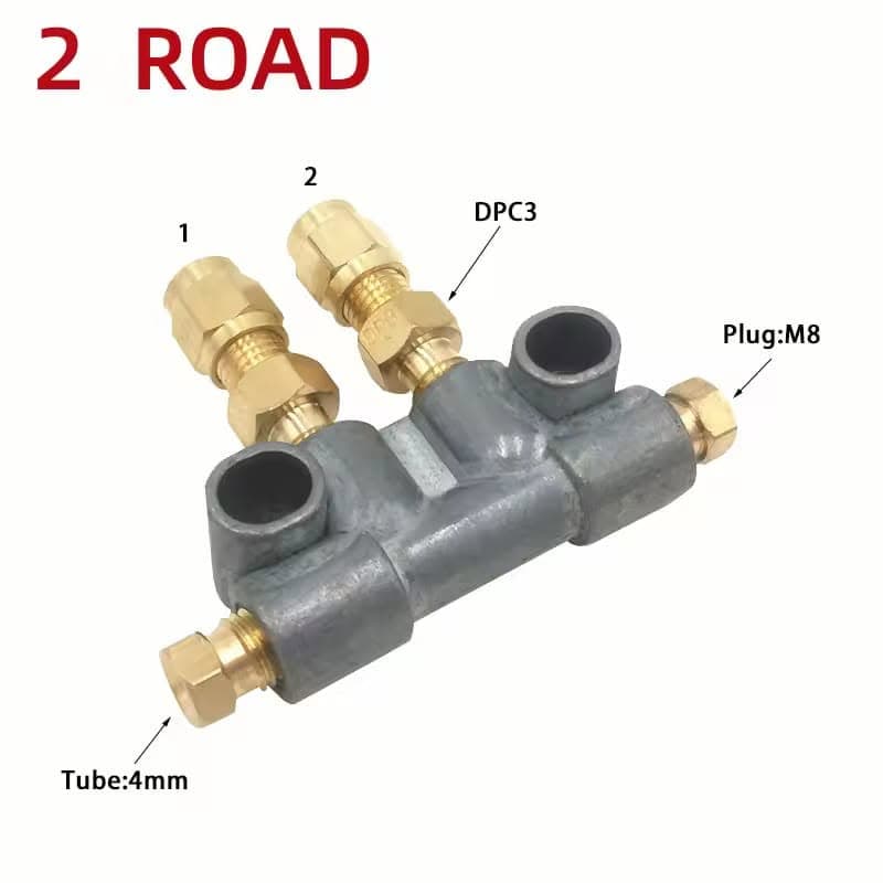 Centralized CNC Lubrication Distributor Block Kit – Multi-Outlet (2 to 10 Way) 4mm Tube Oil Manifold with Brass Fittings & M8 Plug