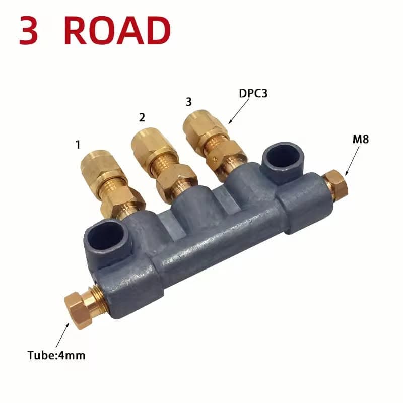 Centralized CNC Lubrication Distributor Block Kit – Multi-Outlet (2 to 10 Way) 4mm Tube Oil Manifold with Brass Fittings & M8 Plug