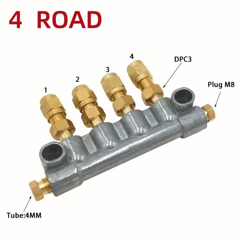Centralized CNC Lubrication Distributor Block Kit – Multi-Outlet (2 to 10 Way) 4mm Tube Oil Manifold with Brass Fittings & M8 Plug