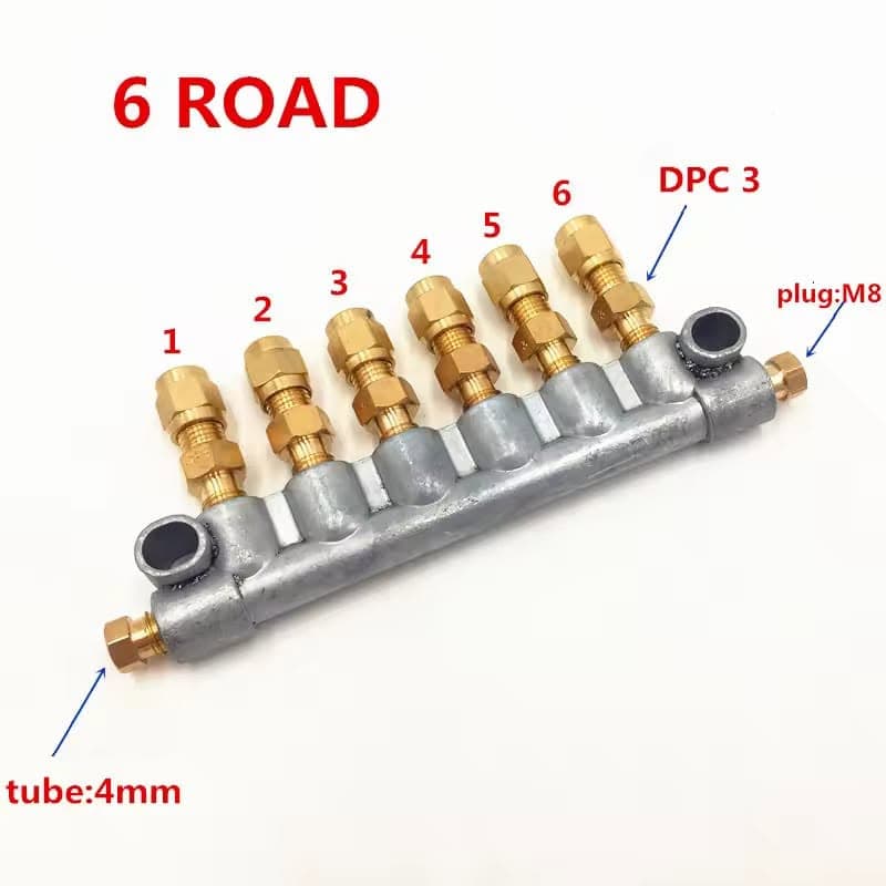 Centralized CNC Lubrication Distributor Block Kit – Multi-Outlet (2 to 10 Way) 4mm Tube Oil Manifold with Brass Fittings & M8 Plug