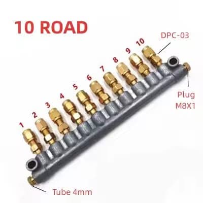 Centralized CNC Lubrication Distributor Block Kit – Multi-Outlet (2 to 10 Way) 4mm Tube Oil Manifold with Brass Fittings & M8 Plug
