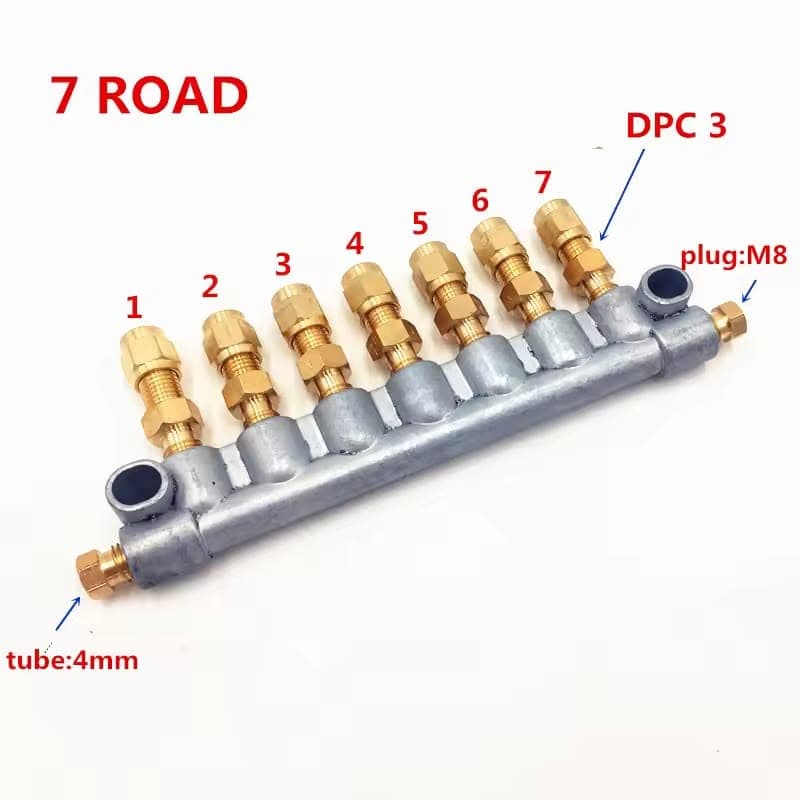 Centralized CNC Lubrication Distributor Block Kit – Multi-Outlet (2 to 10 Way) 4mm Tube Oil Manifold with Brass Fittings & M8 Plug