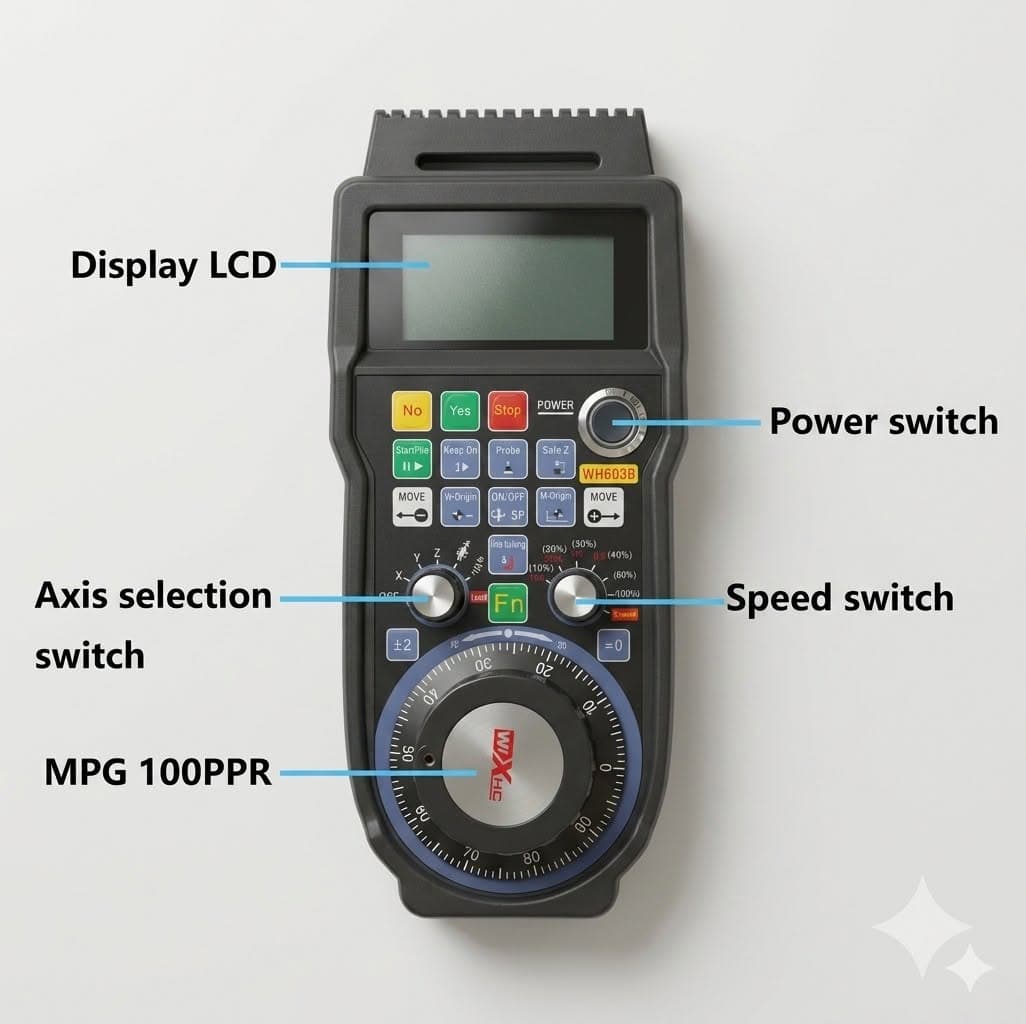 WHB03B CNC Wireless MPG Handwheel Controller – 100PPR Pendant with LCD Display