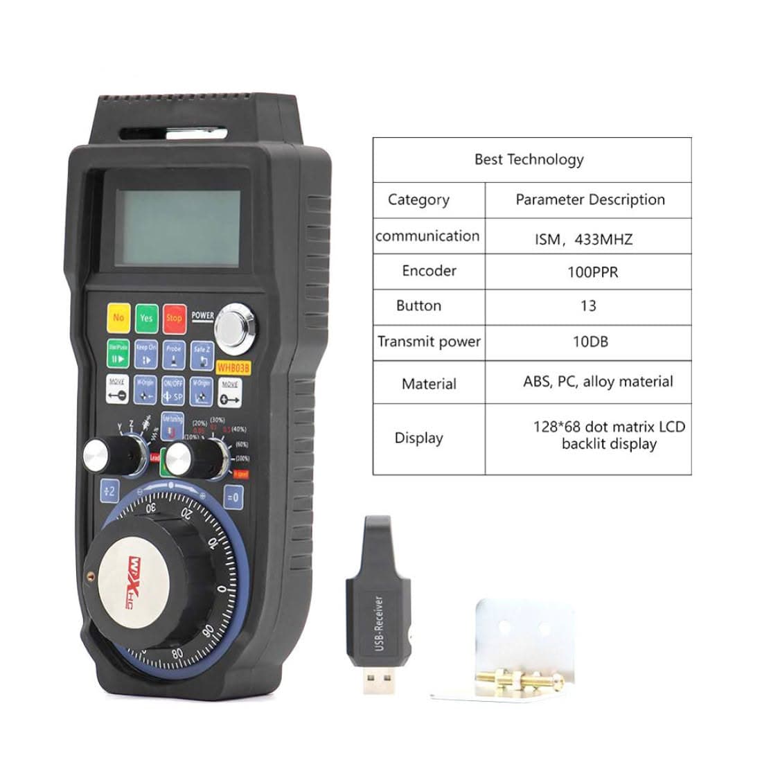 WHB03B CNC Wireless MPG Handwheel Controller – 100PPR Pendant with LCD Display
