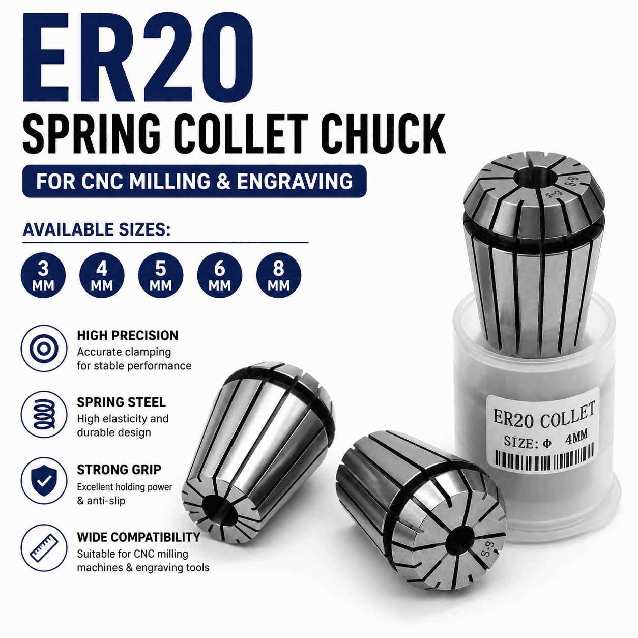 ER20 Spring Collet Chuck for CNC Milling & Engraving