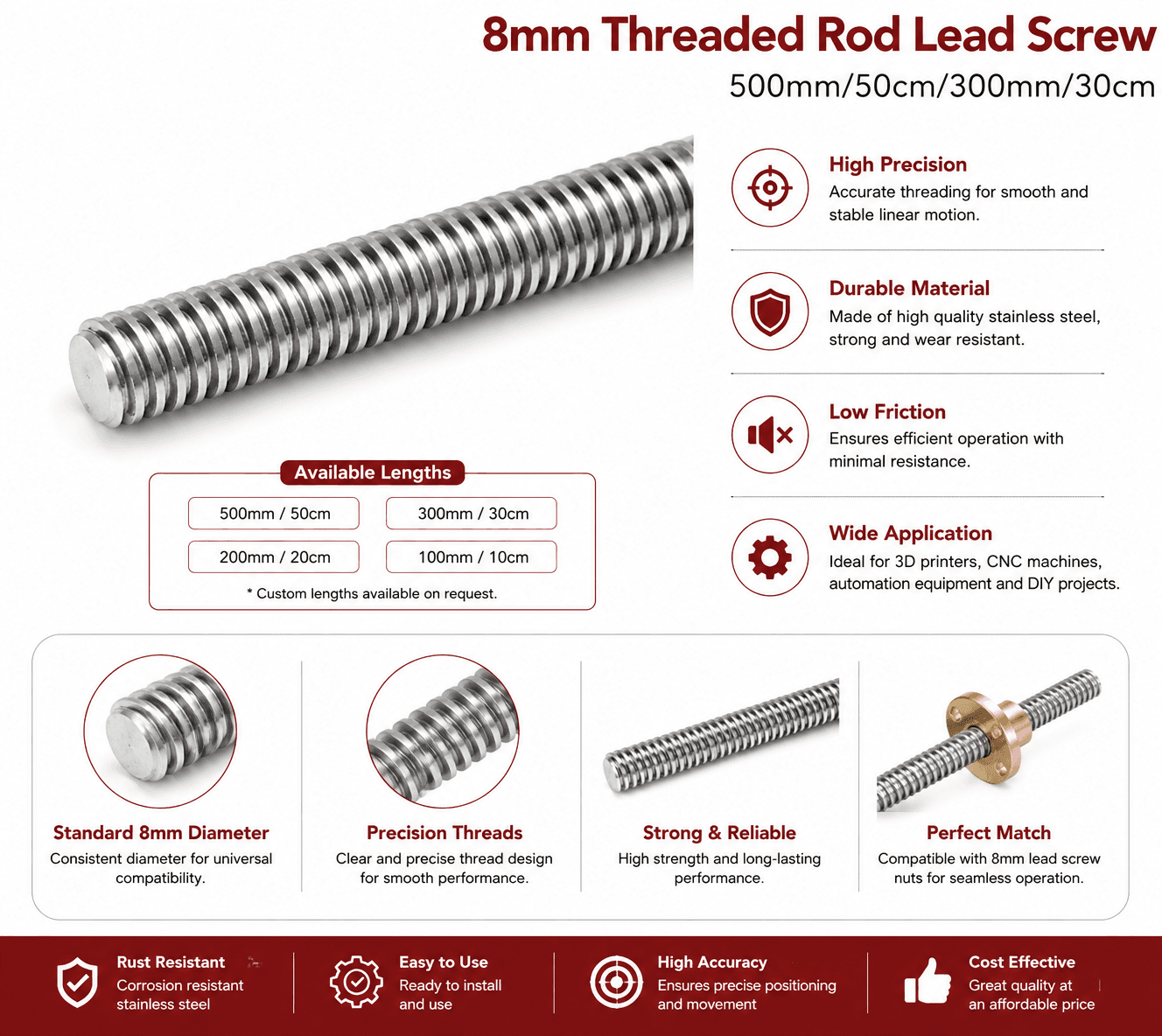 8mm Threaded Rod Lead Screw 500mm/50cm/300mm/30cm Price In Pakistan