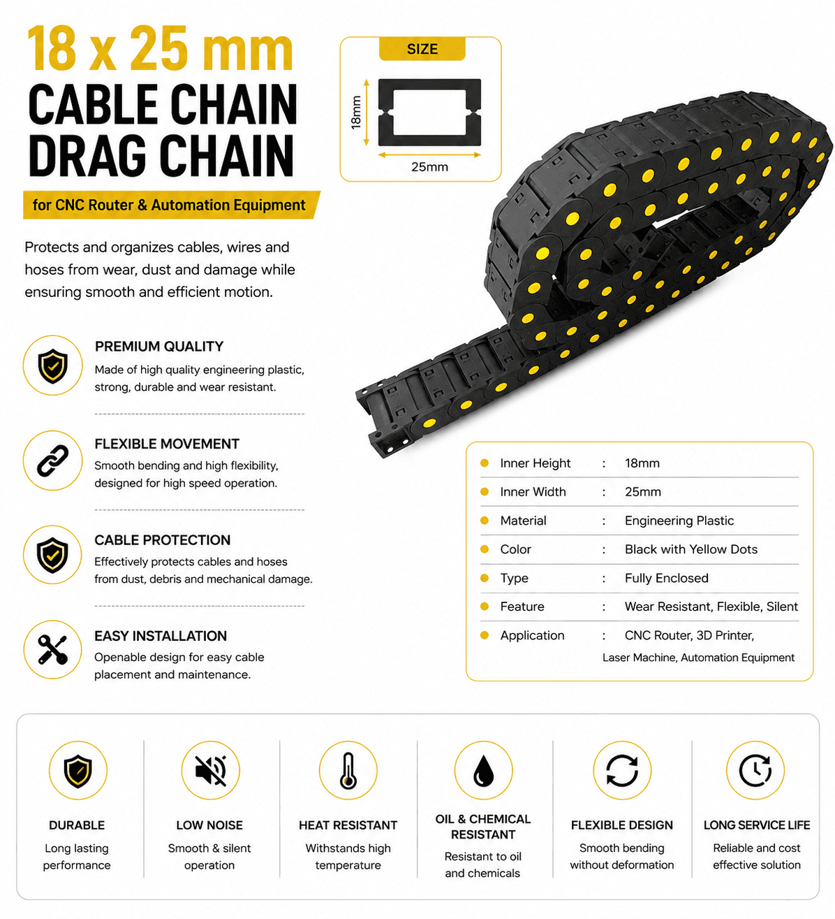 18*25 mm Cable Chain Drag Chain for CNC router