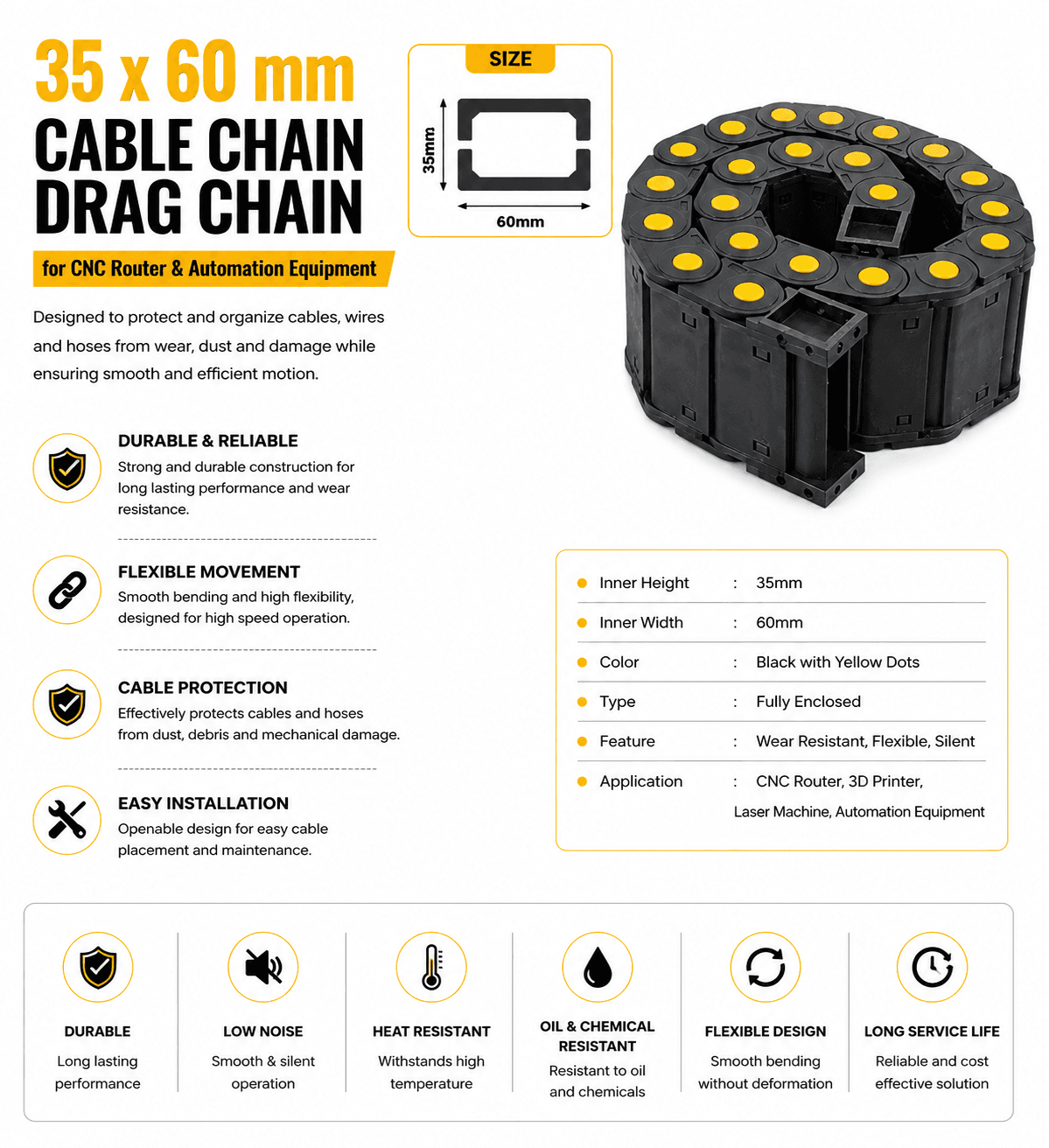 35*60 mm Cable Chain Drag Chain for CNC router