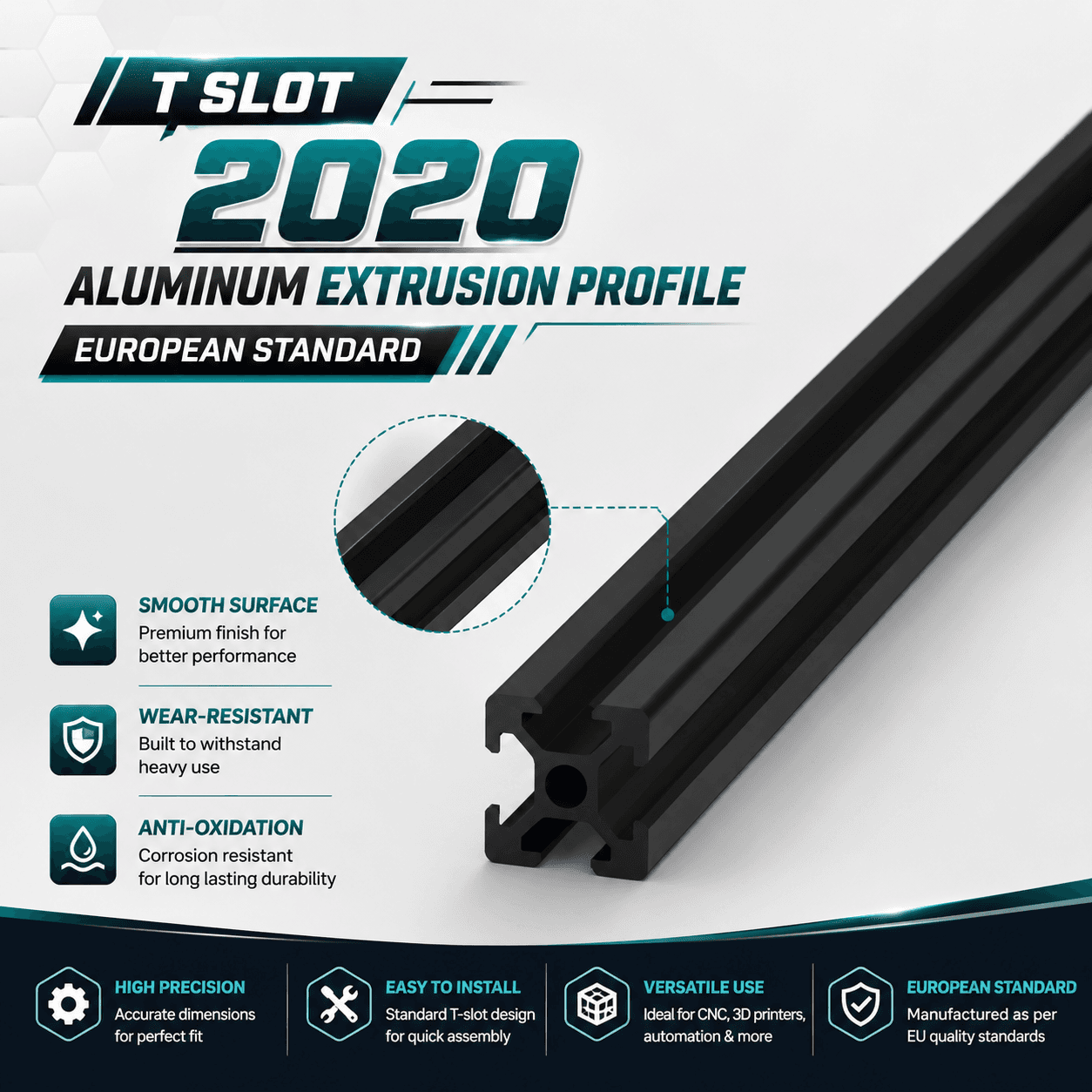 T Slot 2020 Aluminum Extrusion Profile Length 2 Meter
