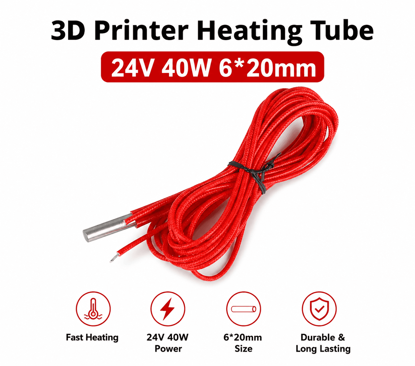 3D Printer Heating Tube 24V 40W 6*20mm