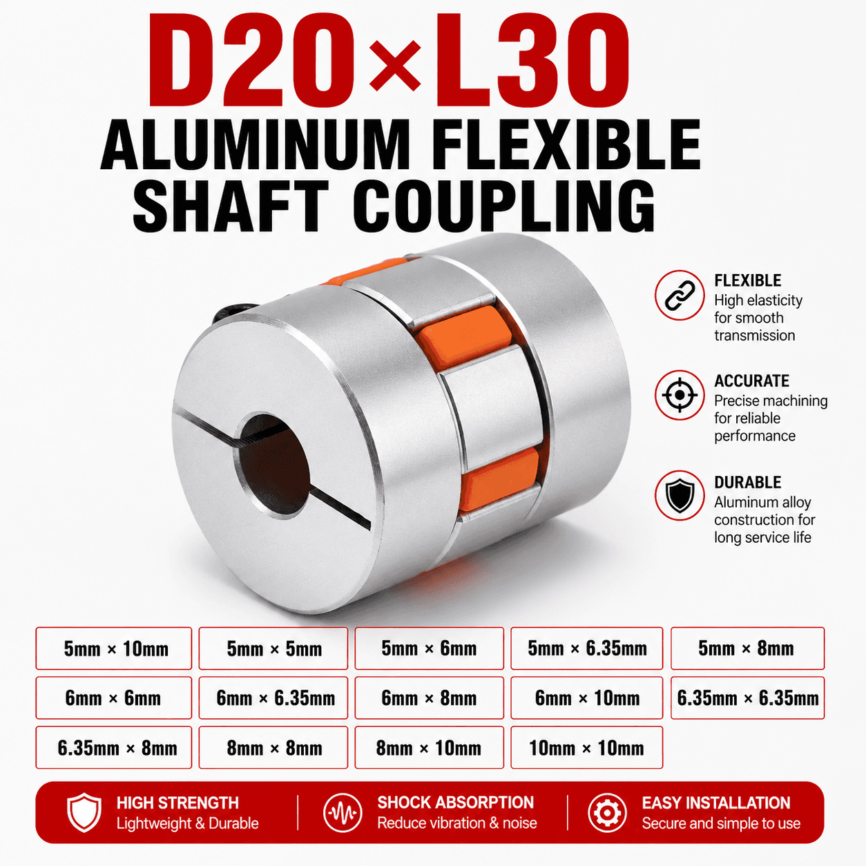 D20×L30 Aluminum Flexible Shaft Coupling