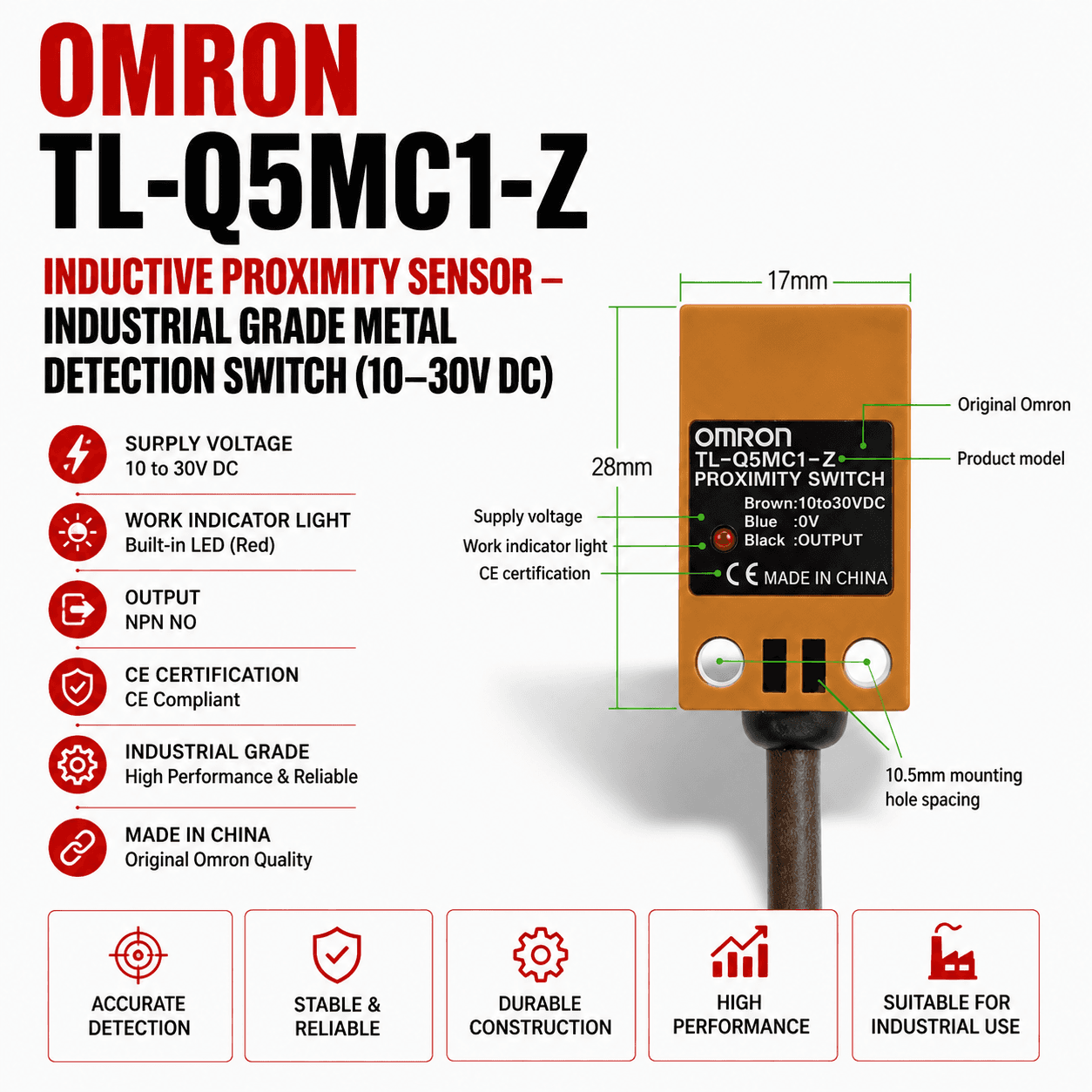 Omron TL-Q5MC1-Z Inductive Proximity Sensor – Industrial Grade Metal Detection Switch (10–30V DC)