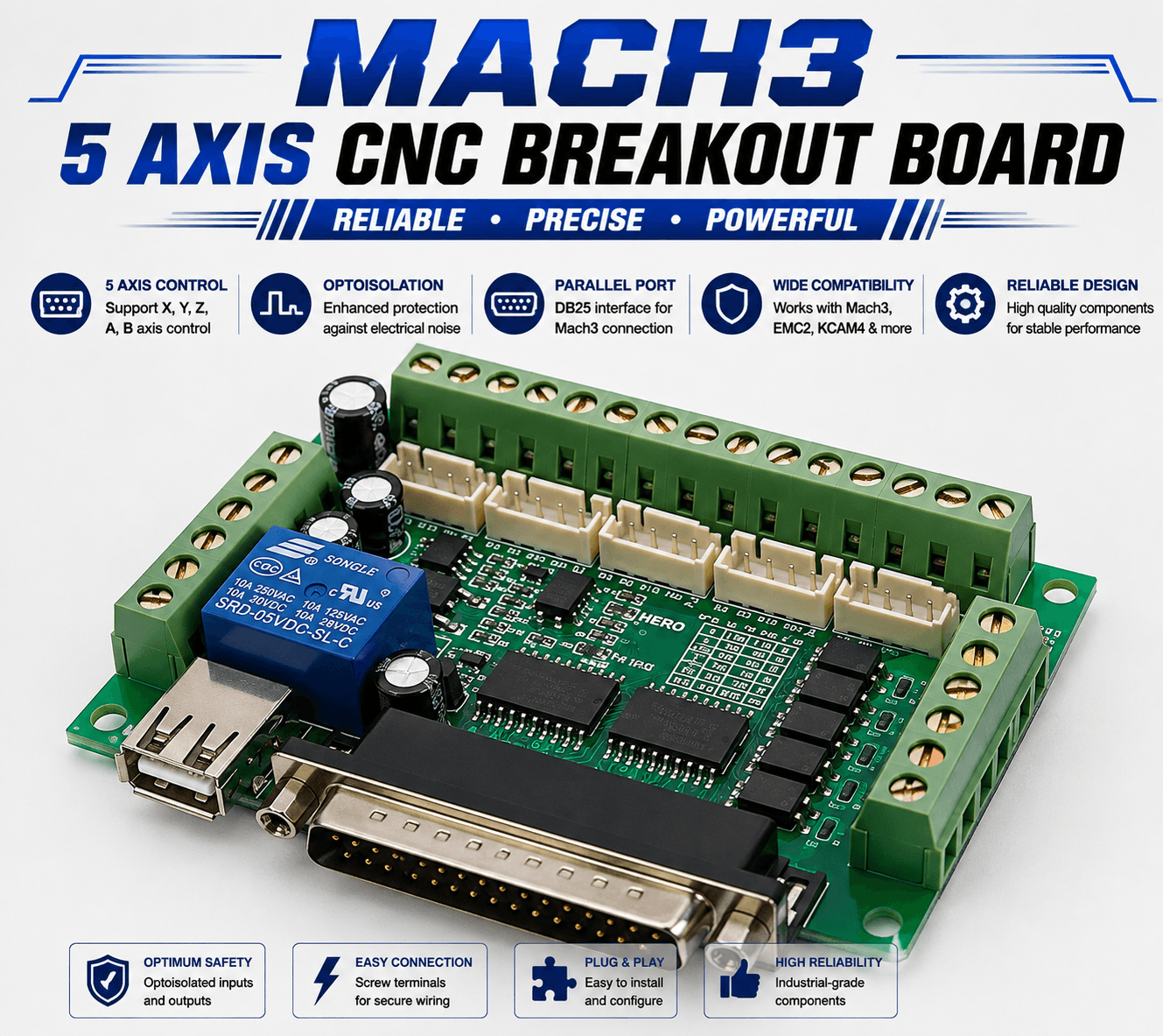 Mach3 5 Axis CNC Breakout Board – High-Performance Interface Controller for CNC Machines