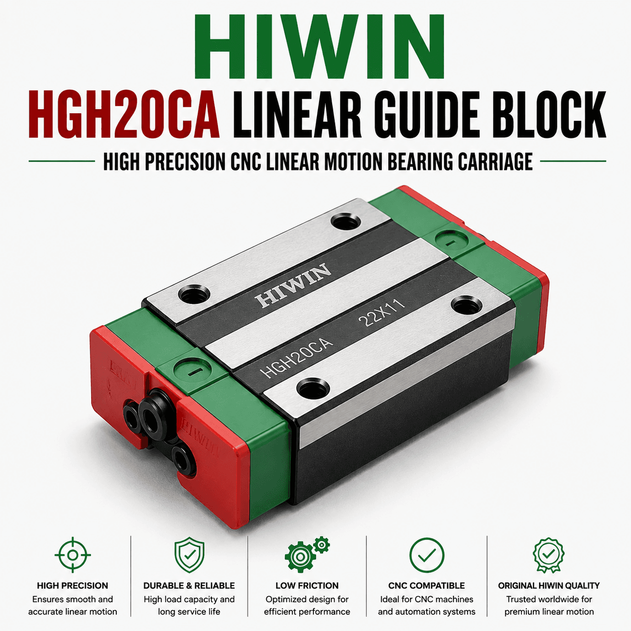 HIWIN HGH20CA Linear Guide Block – High Precision CNC Linear Motion Bearing Carriage
