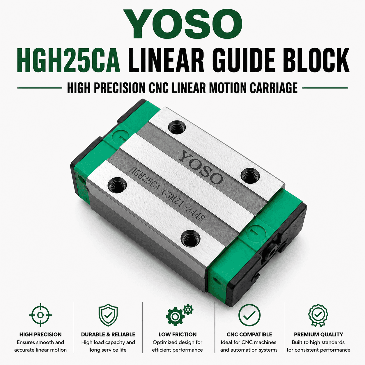 YOSO HGH25CA Linear Guide Block – High Precision CNC Linear Motion Carriage