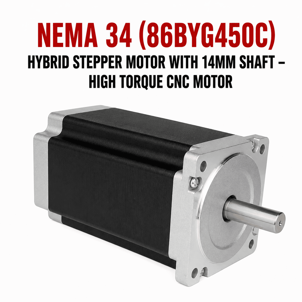 NEMA 34 (86BYG450C) Hybrid Stepper Motor with 14mm Shaft – High Torque CNC Motor