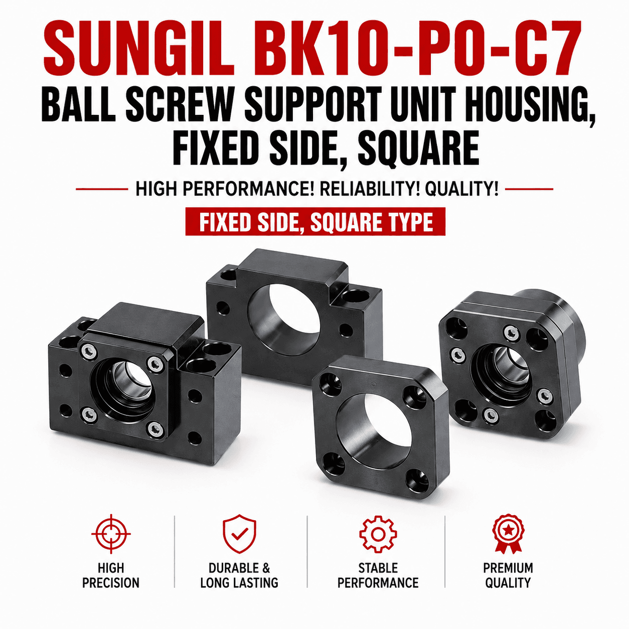 SUNGIL BK10-P0-C7 Ball Screw Support Unit Housing, Fixed Side, Square Type