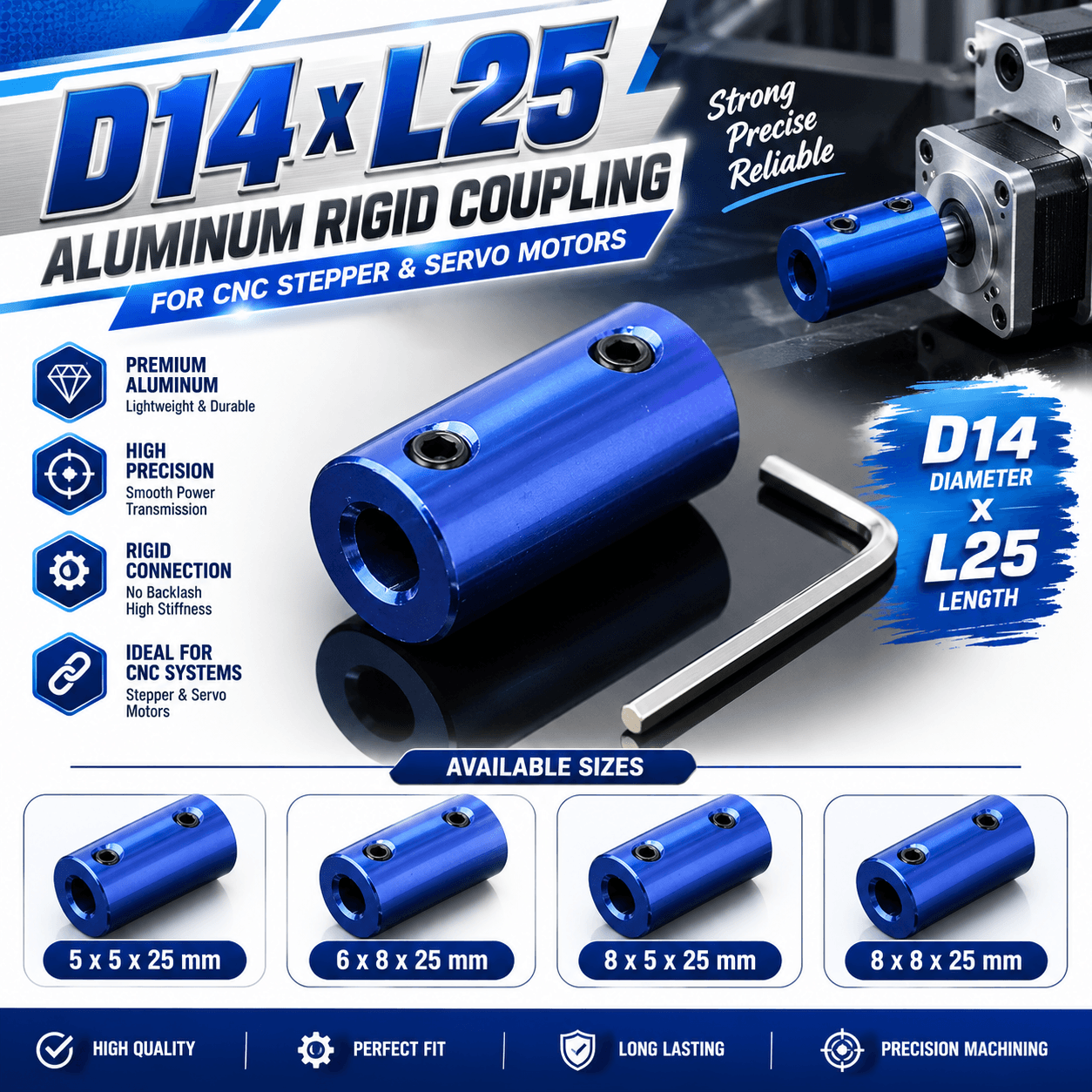 D14 x L25 Aluminum Regid Coupling for CNC Stepper & Servo Motors
