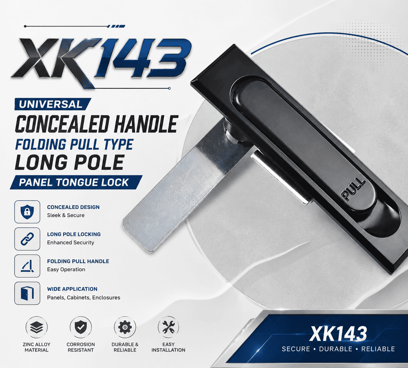 Xk143 Universal Concealed Handle Folding Pull Type Long Pole Panel Tongue Lock