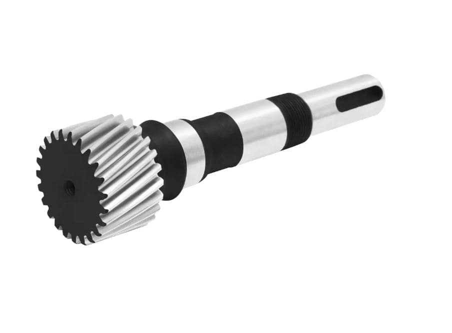 Pinion shaft for a belt-driven gearbox, for helical rack (Module 1.25), model SGLM1.25-Z23-L120; pinion with shaft.