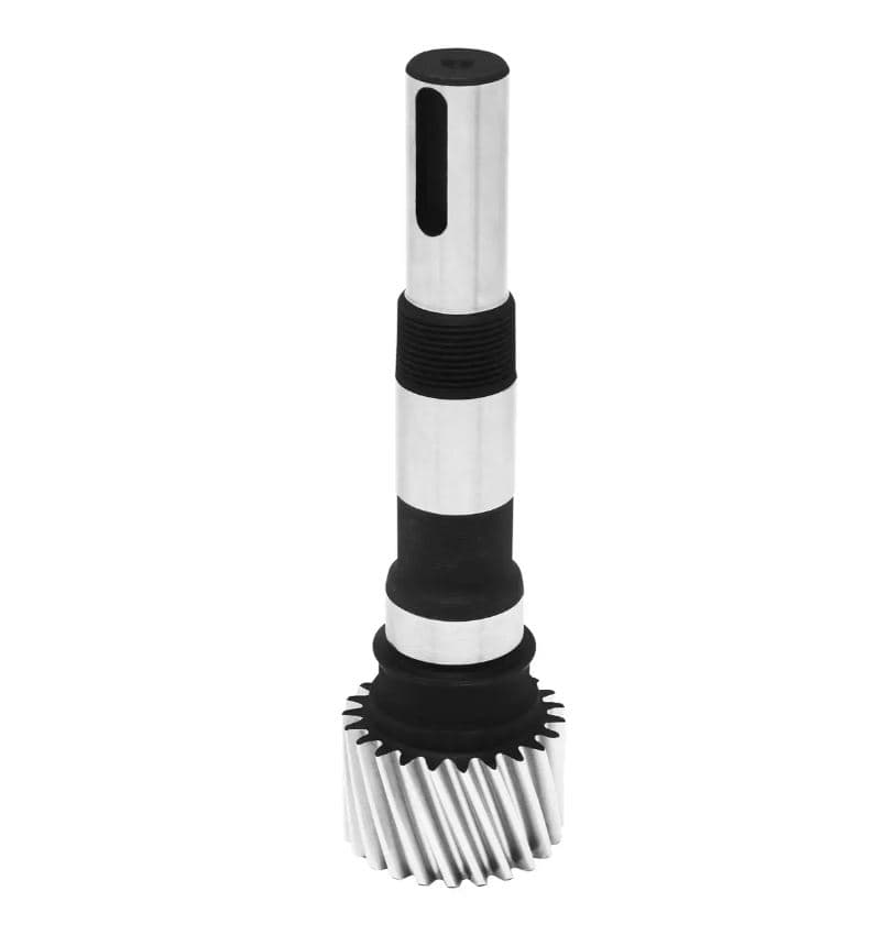 Pinion shaft for a belt-driven gearbox, for helical rack (Module 1.25), model SGLM1.25-Z23-L120; pinion with shaft.