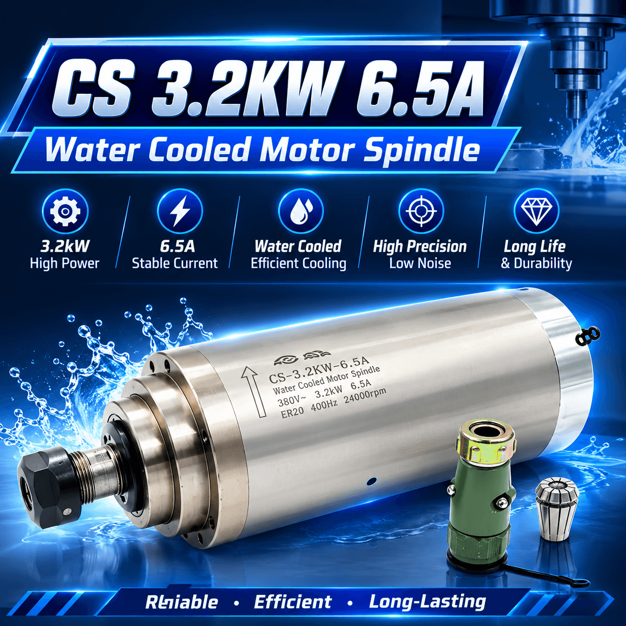 CS 3.2kw 6.5A Water Cooled Motor Spindle
