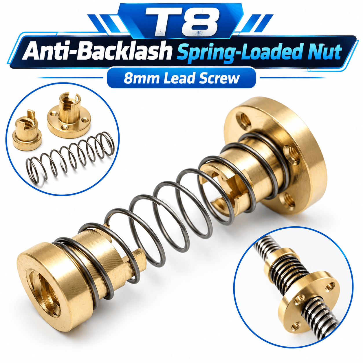 T8 Spring Load Nut For 8MM Lead Screw Anti-Backlash For 3D Printer And CNC Parts