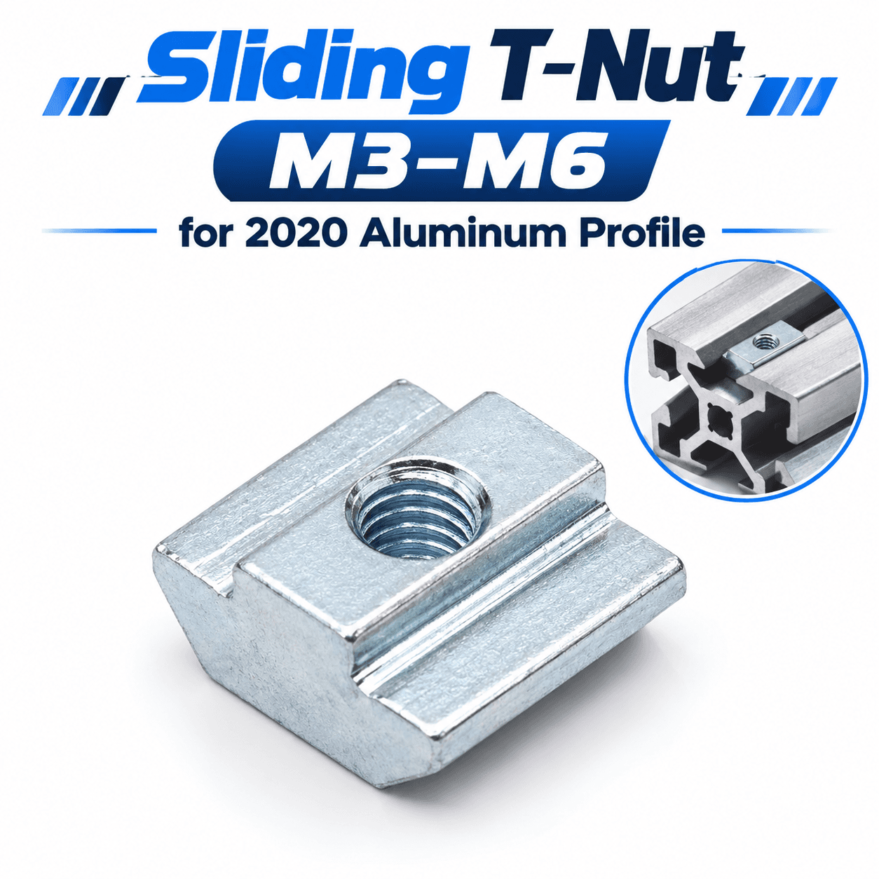 Sliding T-Nut M3, M4, M5, M6 for 2020 V-Slot and T-Slot Aluminum Profiles
