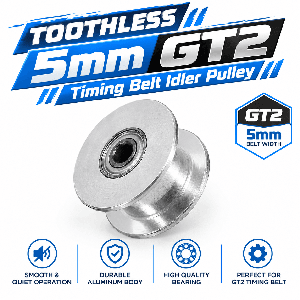 Toothless 5mm GT2 Timing Belt Idler Pulley With Bearing For 3D Printer