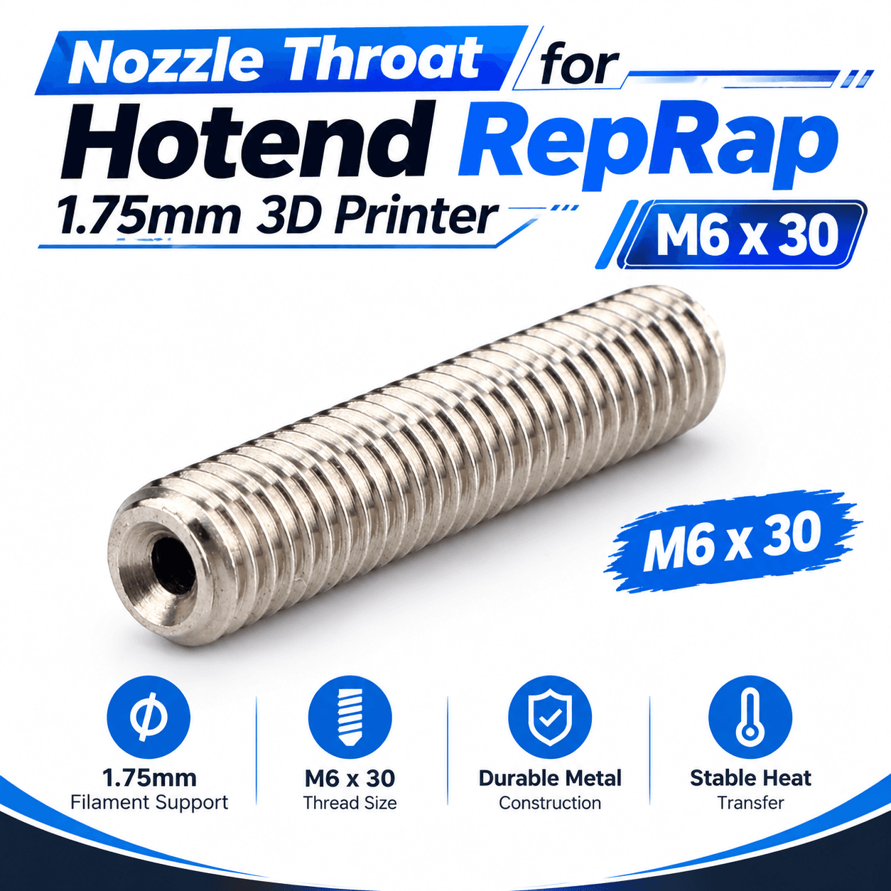 Nozzle Throat for Hotend RepRap 1.75mm 3D Printer M6x30