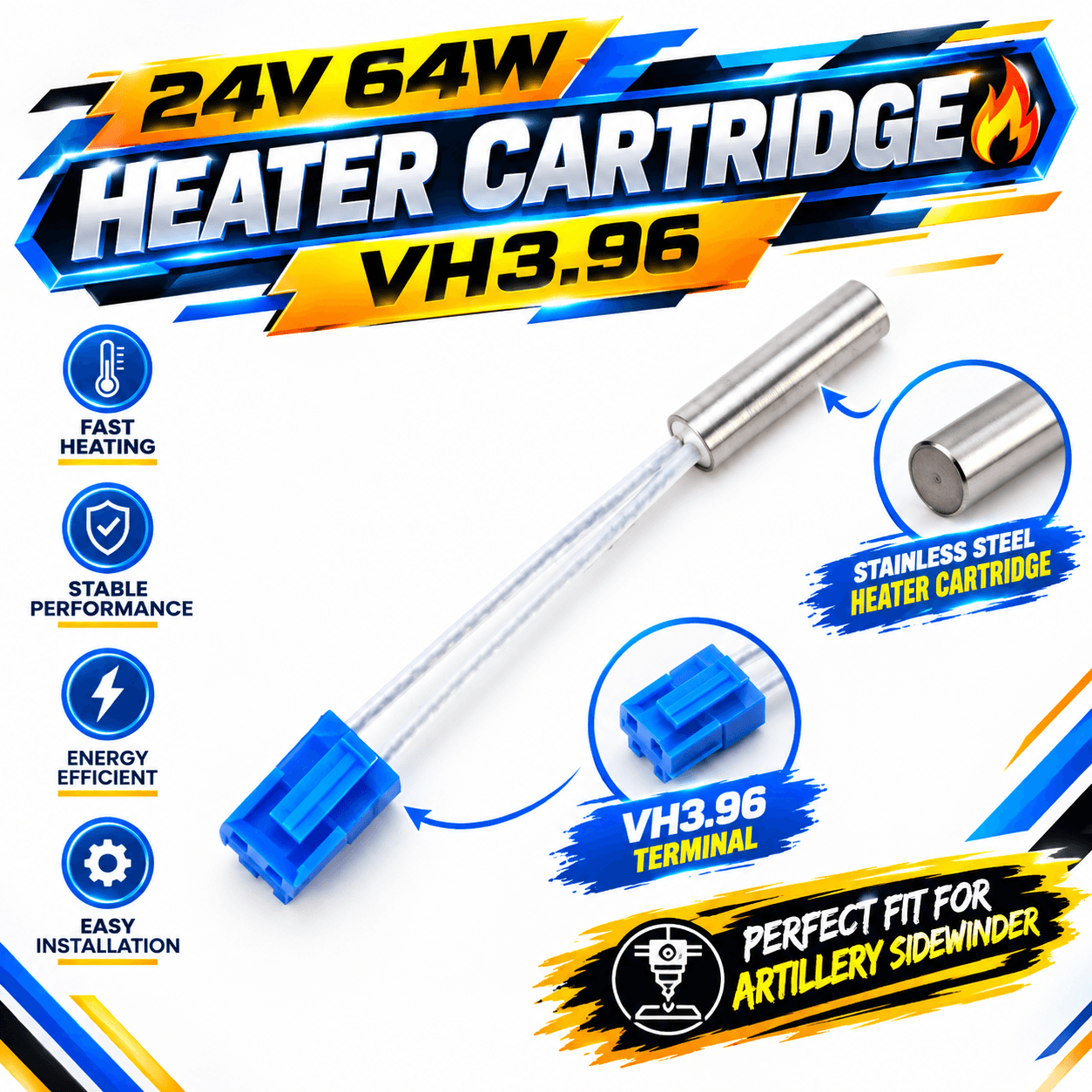 24V 64W Heater Cartridge – VH3.96