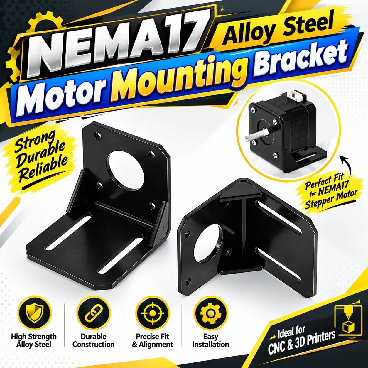 NEMA17 Stepper Motor Alloy Steel Mounting Bracket For CNC & 3d Printer